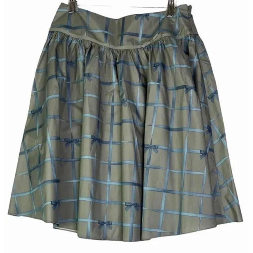 Isaac Mizrahi Womens A Line Skirt Silver Blue Windowpane Bow Zip 8 New